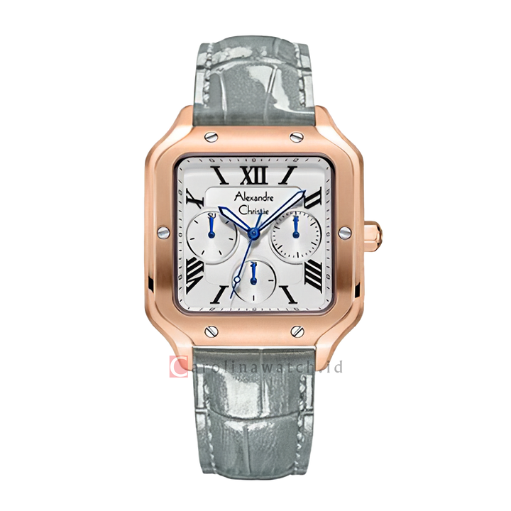 Jam Tangan Alexandre Christie Multifunction AC 2B18 BFLRGSLGR Women White Dial Light Grey Leather Strap