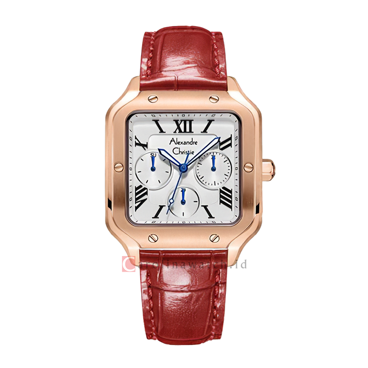 Jam Tangan Alexandre Christie Multifunction AC 2B18 BFLRGSLRE Women White Dial Red Leather Strap