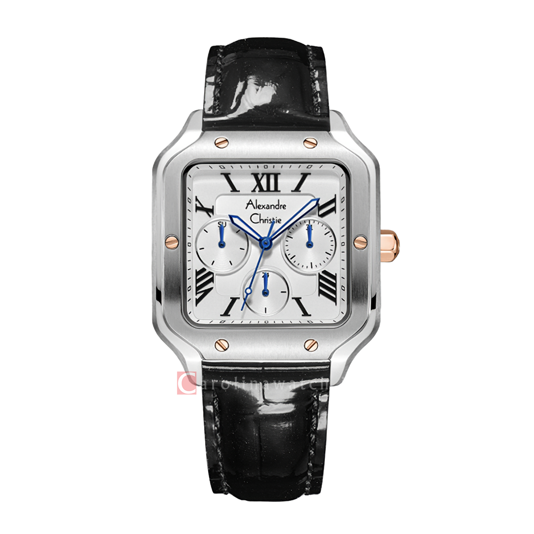 Jam Tangan Alexandre Christie Multifunction AC 2B18 BFLTRSLBA Women White Dial Black Leather Strap