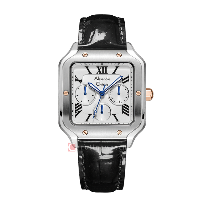 Jam Tangan Alexandre Christie Multifunction AC 2B18 BFLTRSLBA Women White Dial Black Leather Strap