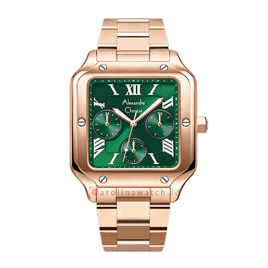 Jam Tangan Alexandre Christie Multifunction AC 2B18 MFBRGGNSL Men Green Dial Rose Gold Stainless Steel Strap