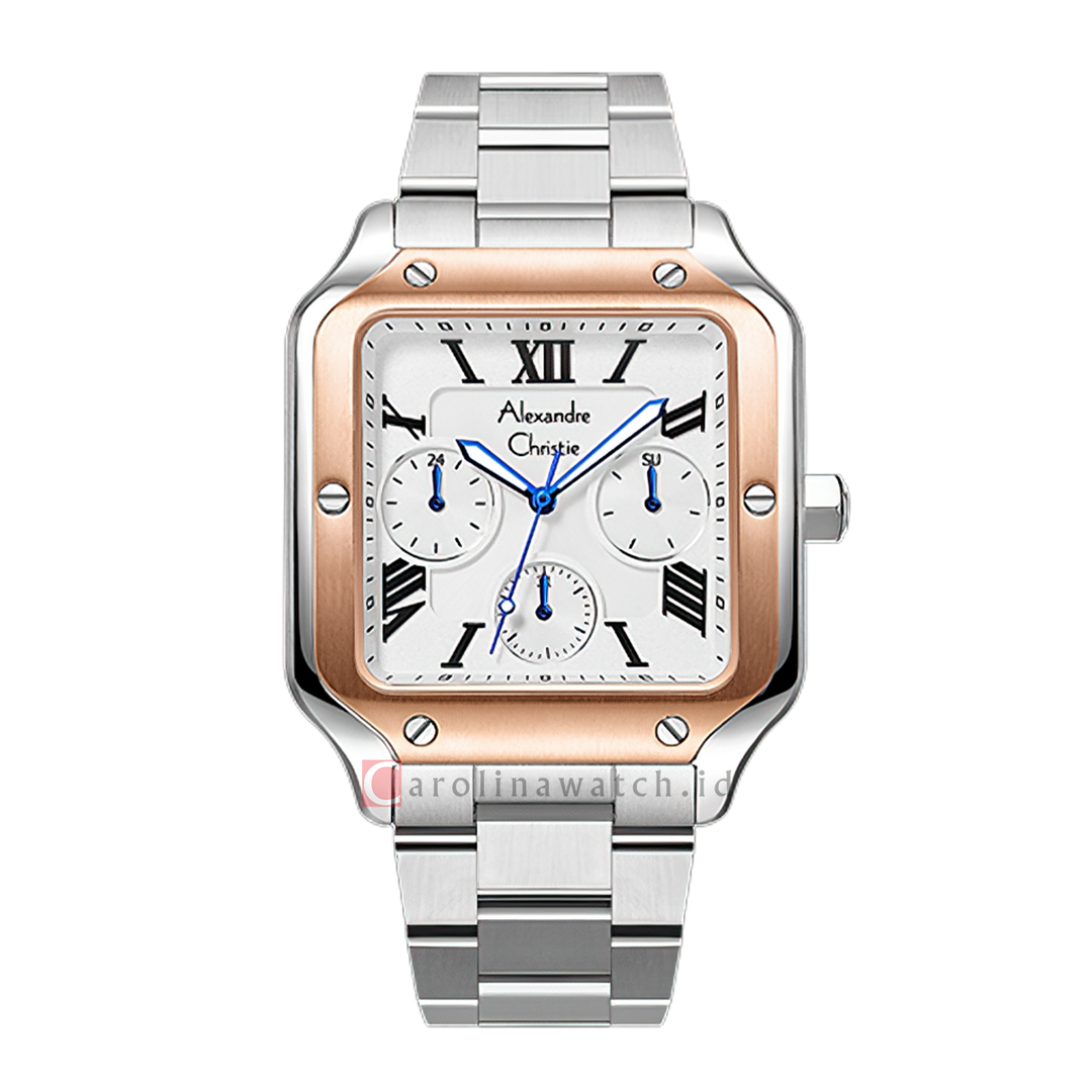Jam Tangan Alexandre Christie Multifunction AC 2B18 MFBTRSLBA Men Silver White Dial Stainless Steel Strap