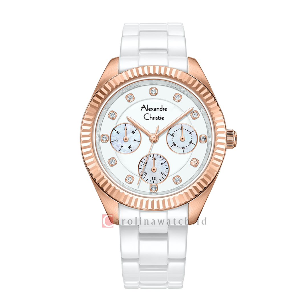 Jam Tangan Alexandre Christie Multifunction AC 2B19 BFBRGSL Women White Dial White Stainless Steel Strap