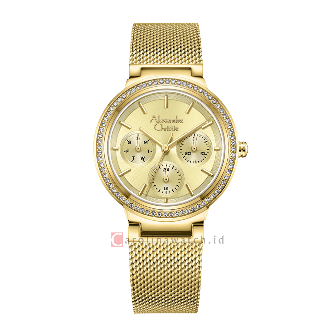 Jam Tangan Alexandre Christie AC 2B20 BFBGPIV Women Gold Dial Gold Mesh Stainless Steel Strap