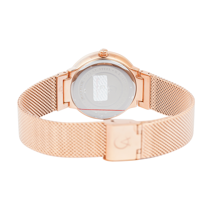 Jam Tangan Alexandre Christie AC 2B20 BFBRGLN Women Rose Gold Dial Rose Gold Mesh Stainless Steel Strap