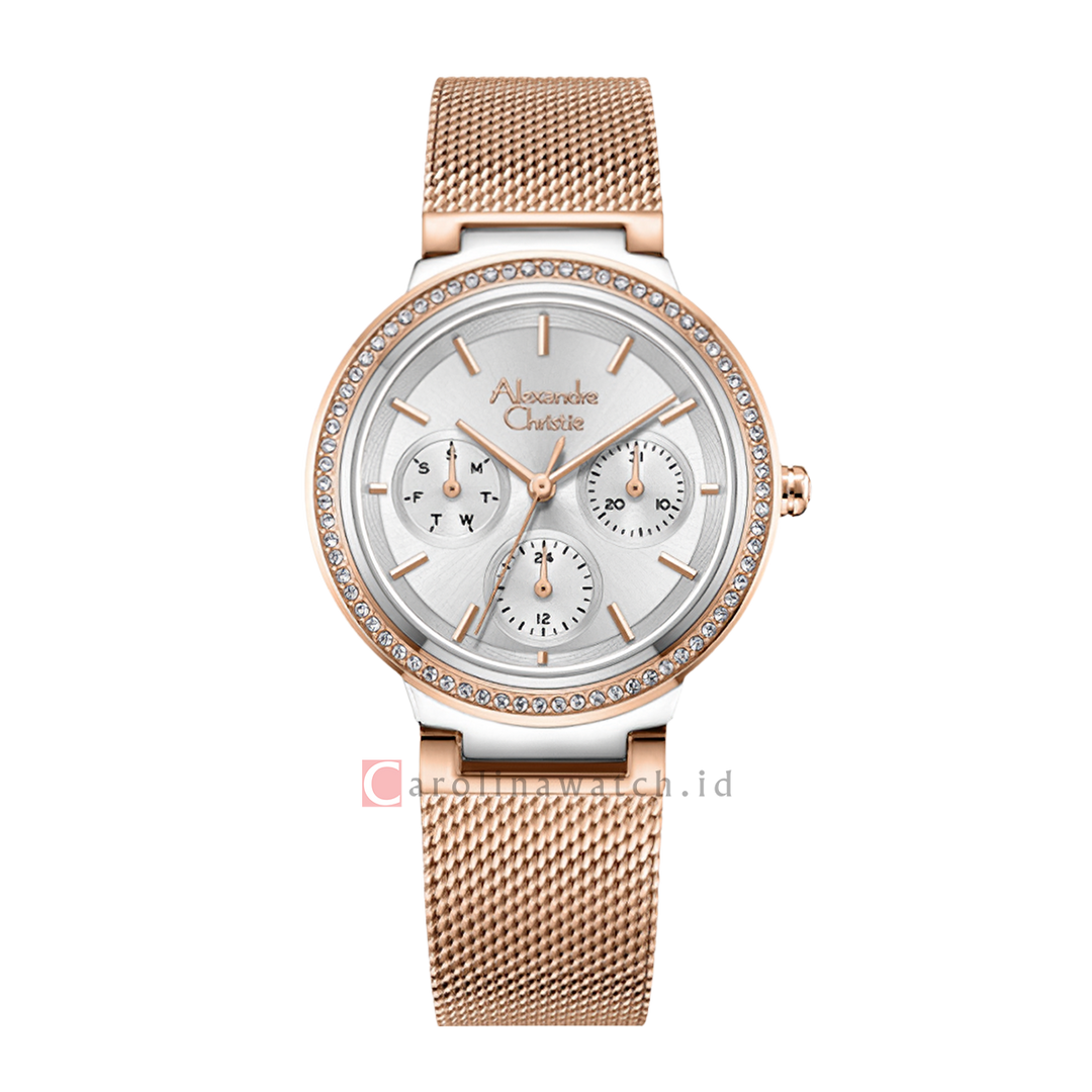 Jam Tangan Alexandre Christie AC 2B20 BFBTRSL Women Silver Dial Gold Mesh Stainless Steel Strap