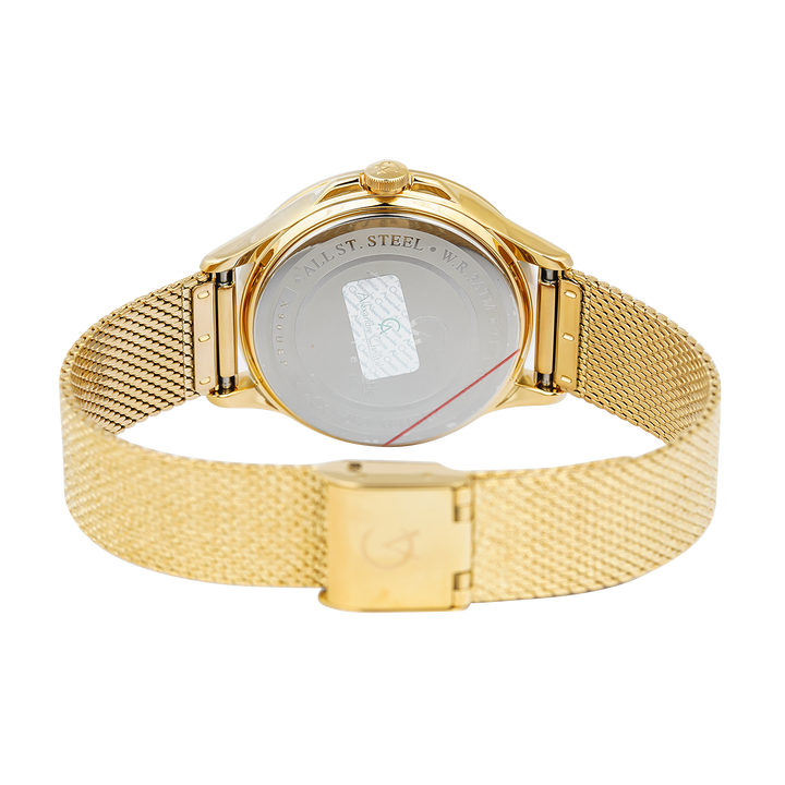 Jam Tangan Alexandre Christie AC 2B21 LDBGPIV Women Gold Dial Gold Mesh Stainless Steel Strap