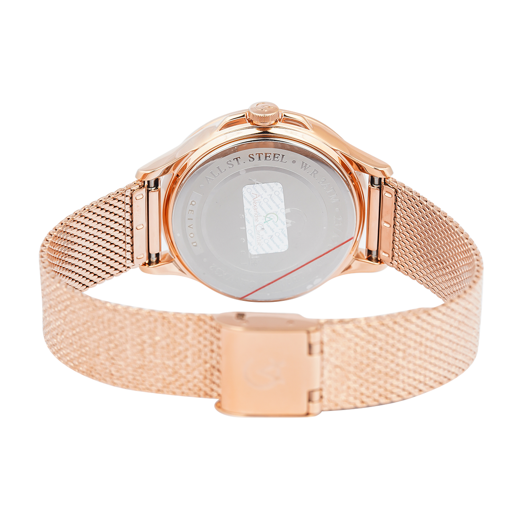 Jam Tangan Alexandre Christie AC 2B21 LDBRGLN Women Rose Gold Dial Rose Gold Mesh Stainless Steel Strap