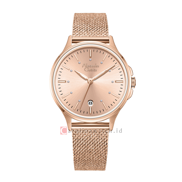 Jam Tangan Alexandre Christie AC 2B21 LDBRGLN Women Rose Gold Dial Rose Gold Mesh Stainless Steel Strap