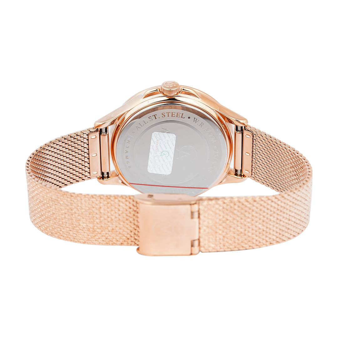 Jam Tangan Alexandre Christie AC 2B21 LDBRGPN Women Pink Dial Rose Gold Mesh Stainless Steel Strap