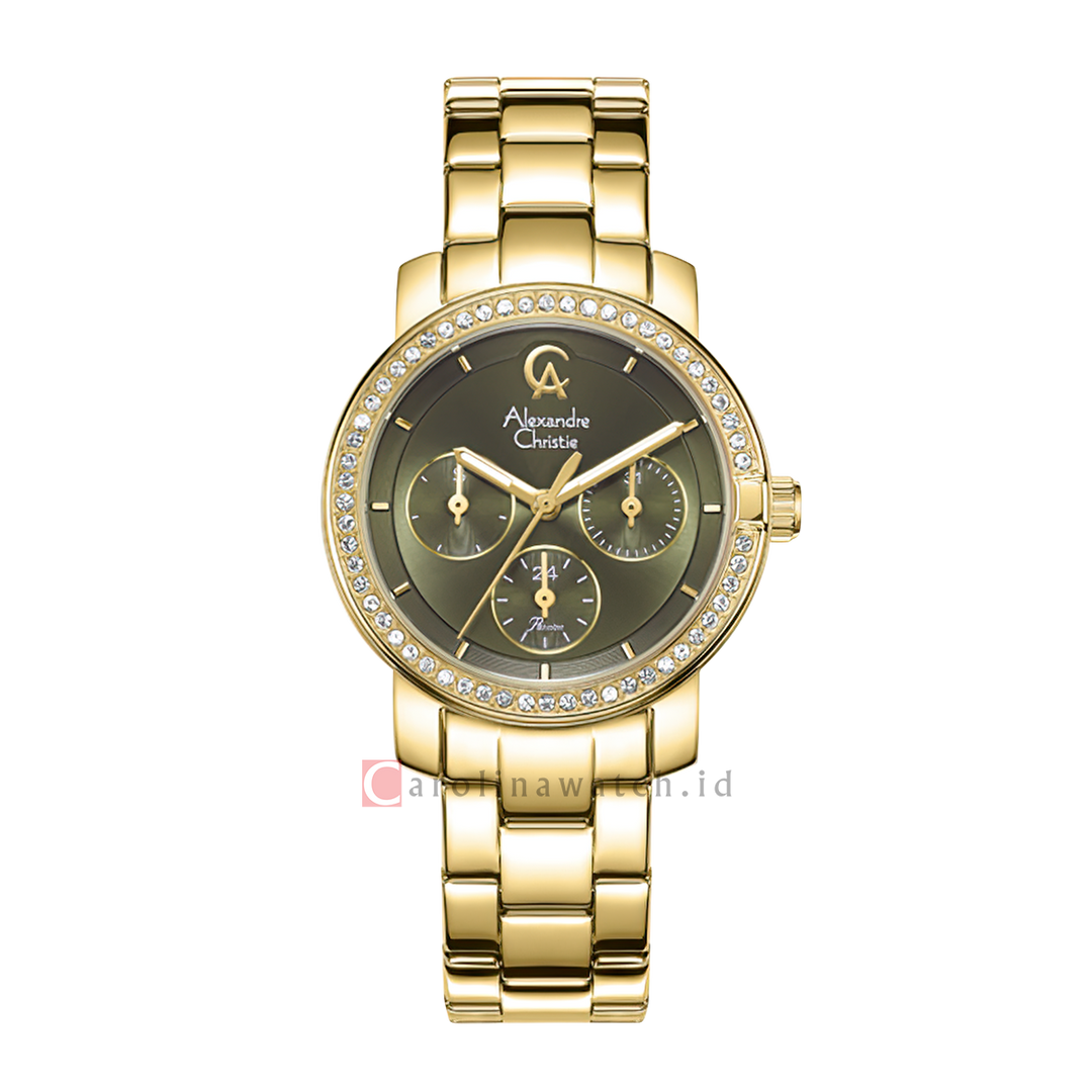 Jam Tangan Alexandre Christie Multifunction AC 2B23 BFBGPGN Women Green Dial Gold Stainless Steel Strap