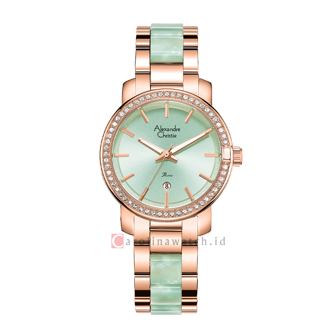 Jam Tangan Alexandre Christie Passion AC 2B23 LDBRGLGLG Women Green Dial Dual Tone Stainless Steel Strap