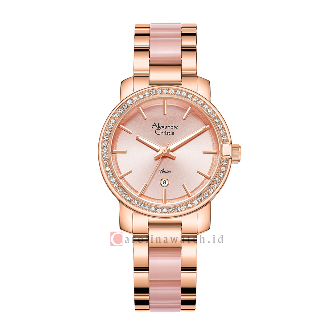 Jam Tangan Alexandre Christie Passion AC 2B23 LDBRGPN Women Pink Dial Dual Tone Stainless Steel Strap