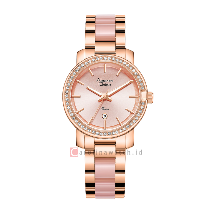 Jam Tangan Alexandre Christie Passion AC 2B23 LDBRGPN Women Pink Dial Dual Tone Stainless Steel Strap
