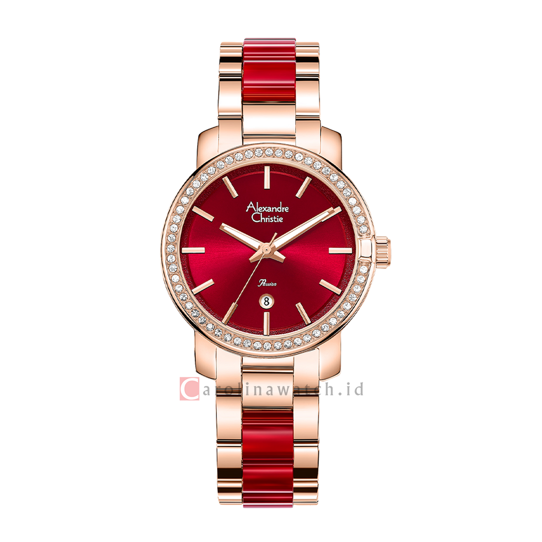 Jam Tangan Alexandre Christie Passion AC 2B23 LDBRGRERE Women Red Dial Dual Tone Stainless Steel Strap