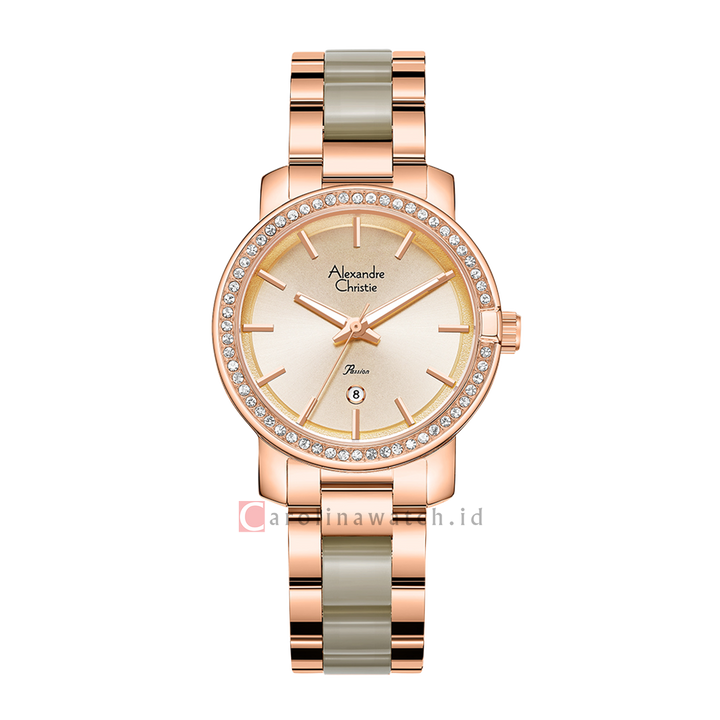 Jam Tangan Alexandre Christie Passion AC 2B23 LDBRGRGGR Women Grey Dial Dual Tone Stainless Steel Strap