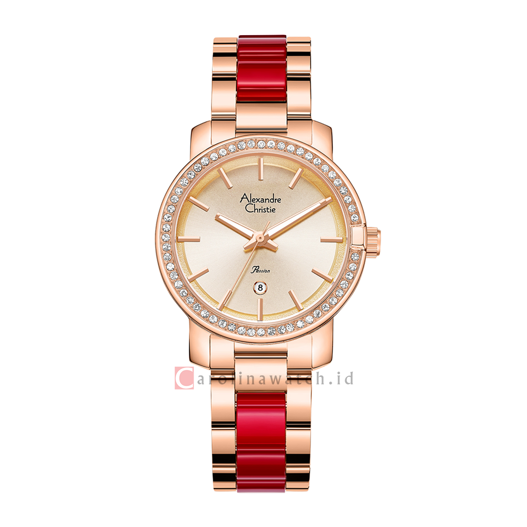 Jam Tangan Alexandre Christie Passion AC 2B23 LDBRGRGGR Women Gold Dial Dual Tone Stainless Steel Strap