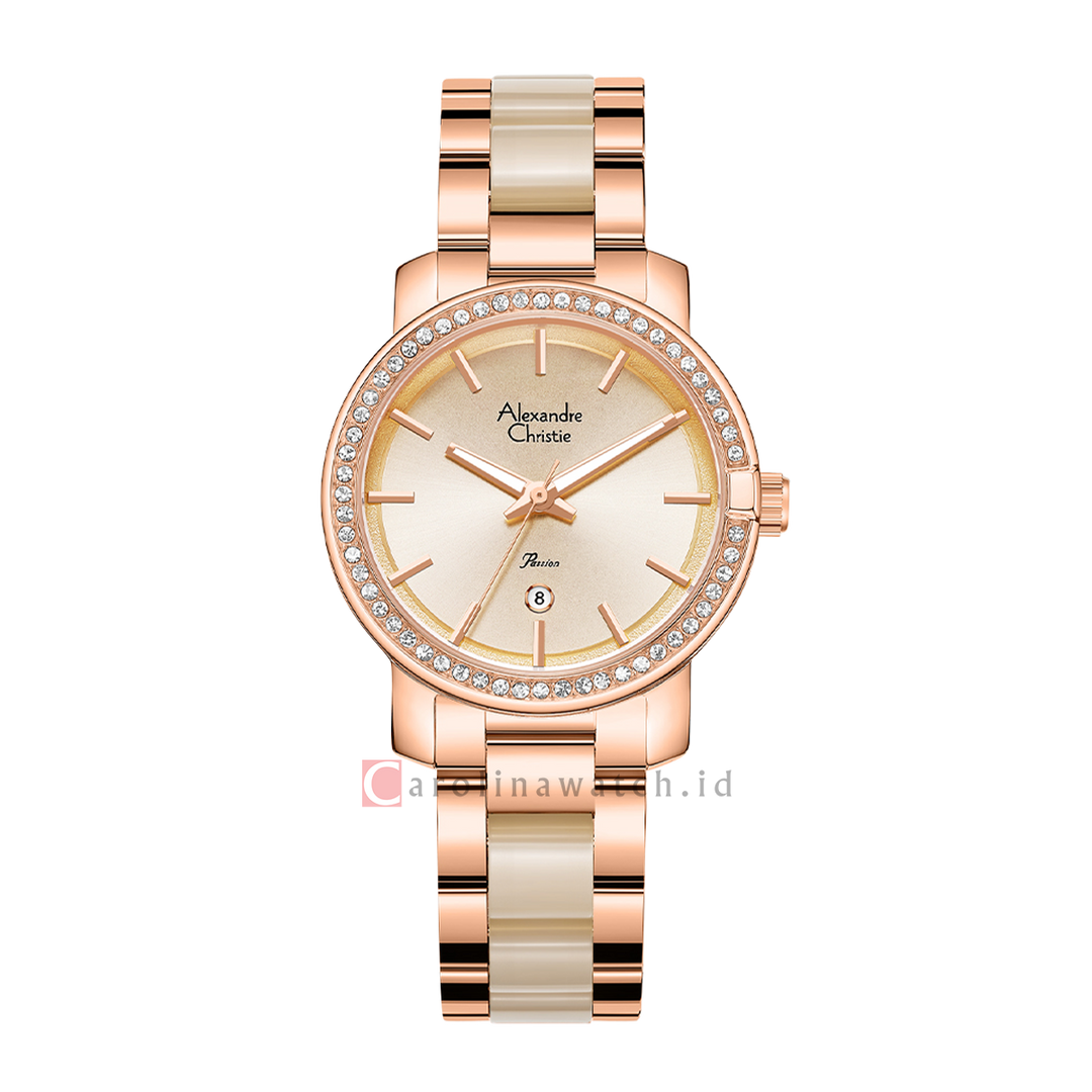 Jam Tangan Alexandre Christie Passion AC 2B23 LDBRGRGSL Women Gold Dial Dual Tone Stainless Steel Strap