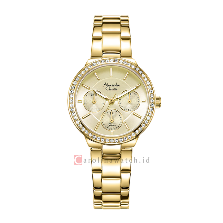 Jam Tangan Alexandre Christie Multifunction AC 2B24 BFBGPIV Women Gold Dial Gold Stainless Steel Strap