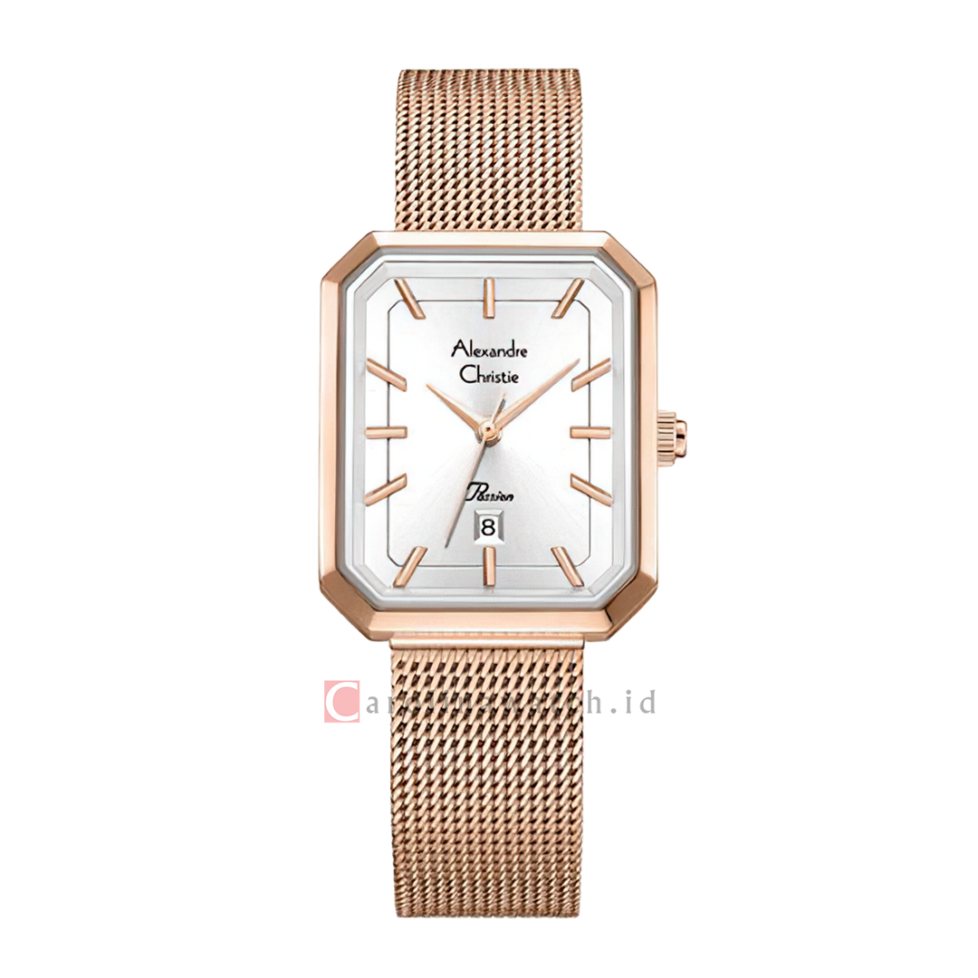 Jam Tangan Alexandre Christie Passion AC 2B29 LDBRGSL Women Silver Dial Rose Gold Mesh Stainless Steel Strap