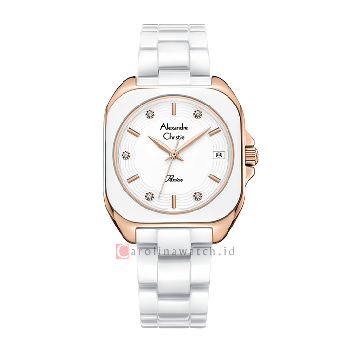 Jam Tangan Alexandre Christie Passion AC 2B31 LDBRGSL Women White Dial White Stainless Steel Strap