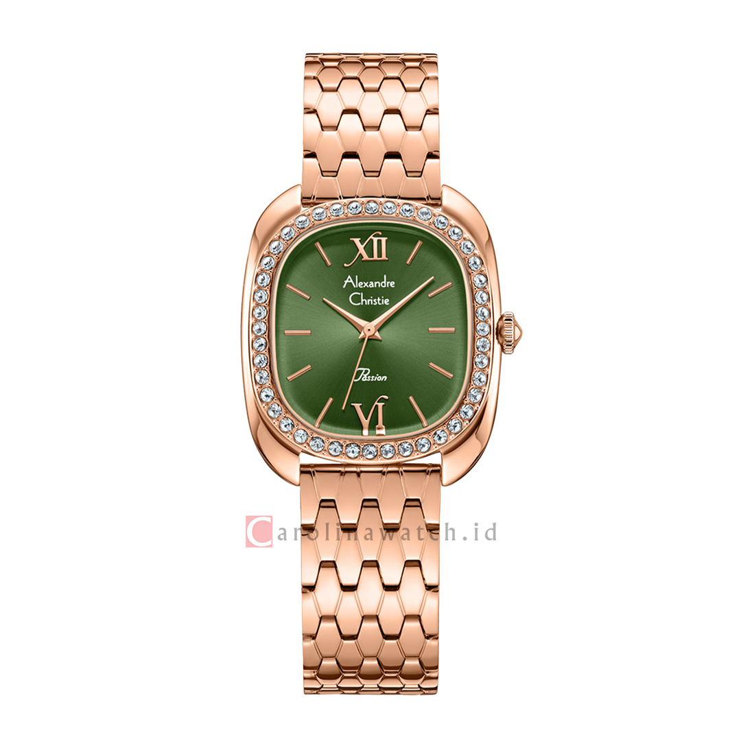 Jam Tangan Alexandre Christie Passion AC 2B33 LHBRGGN Women Green Dial Rose Gold Stainless Steel Strap