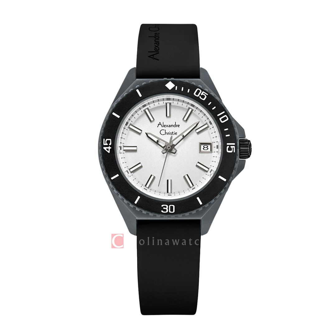 Jam Tangan Alexandre Christie AC 2B34 LDRIPSLBA Women White Dial Black Rubber Strap