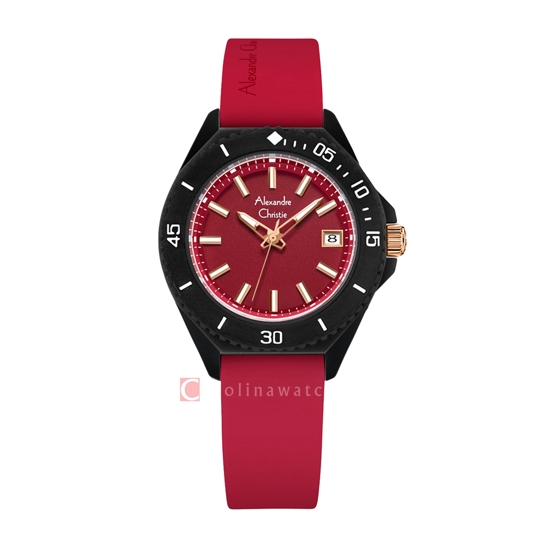 Jam Tangan Alexandre Christie AC 2B34 LDRRGREBA Women Red Dial Red Rubber Strap