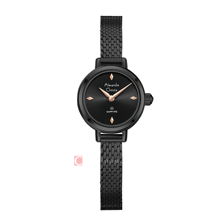 Jam Tangan Alexandre Christie AC 2B35 LHBIPBARG Women Black Dial Black Mesh Stainless Steel Strap