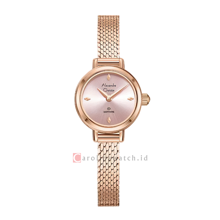 Jam Tangan Alexandre Christie AC 2B35 LHBRGPN Women Pink Dial Rose Gold Mesh Stainless Steel Strap