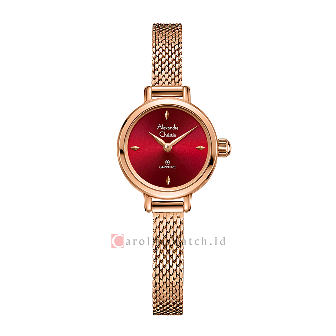 Jam Tangan Alexandre Christie AC 2B35 LHBRGRE Women Red Dial Rose Gold Mesh Stainless Steel Strap