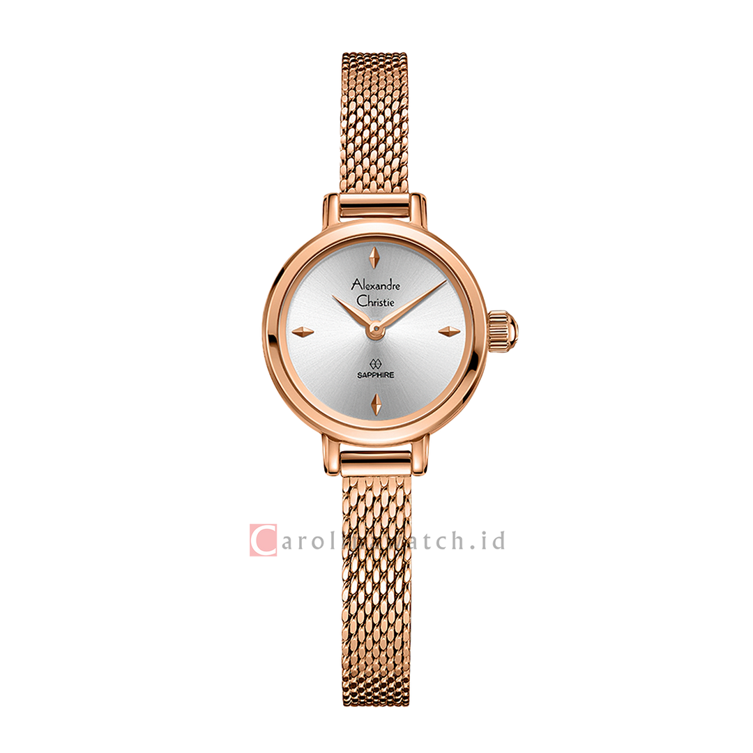 Jam Tangan Alexandre Christie AC 2B35 LHBRGSL Women Silver Dial Rose Gold Mesh Stainless Steel Strap