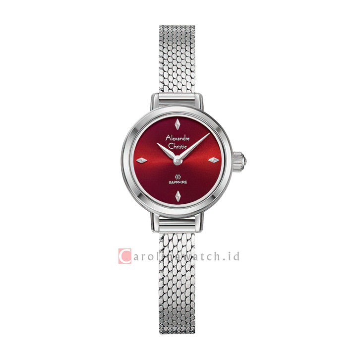 Jam Tangan Alexandre Christie AC 2B35 LHBSSRE Women Red Dial Mesh Stainless Steel Strap