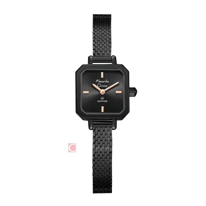 Jam Tangan Alexandre Christie AC 2B36 LHBIPBARG Women Black Dial Black Mesh Stainless Steel Strap