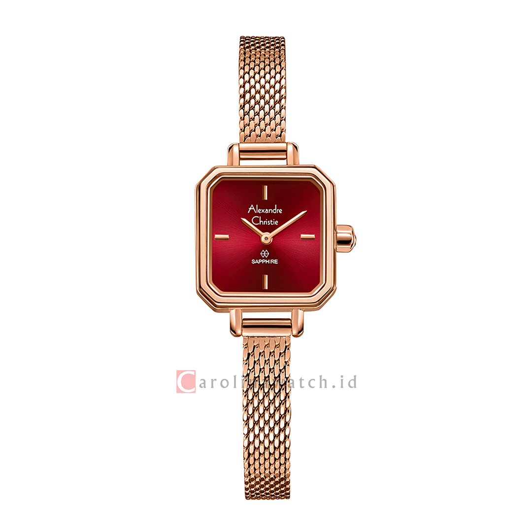 Jam Tangan Alexandre Christie AC 2B36 LHBRGRE Women Red Dial Rose Gold Mesh Stainless Steel Strap