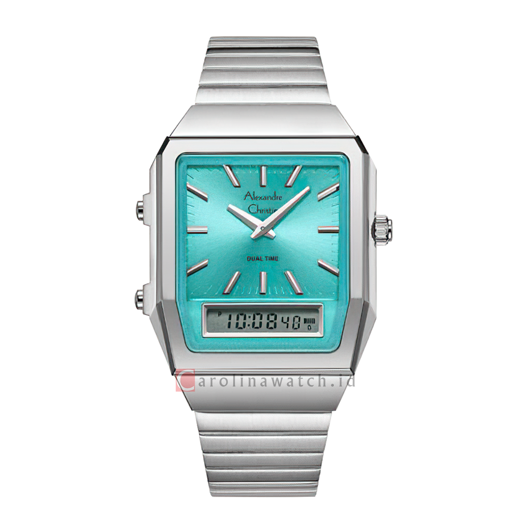 Jam Tangan Alexandre Christie AC 2B37 LHBSSLB Women Turquoise Digital Analog Dial Stainless Steel Strap