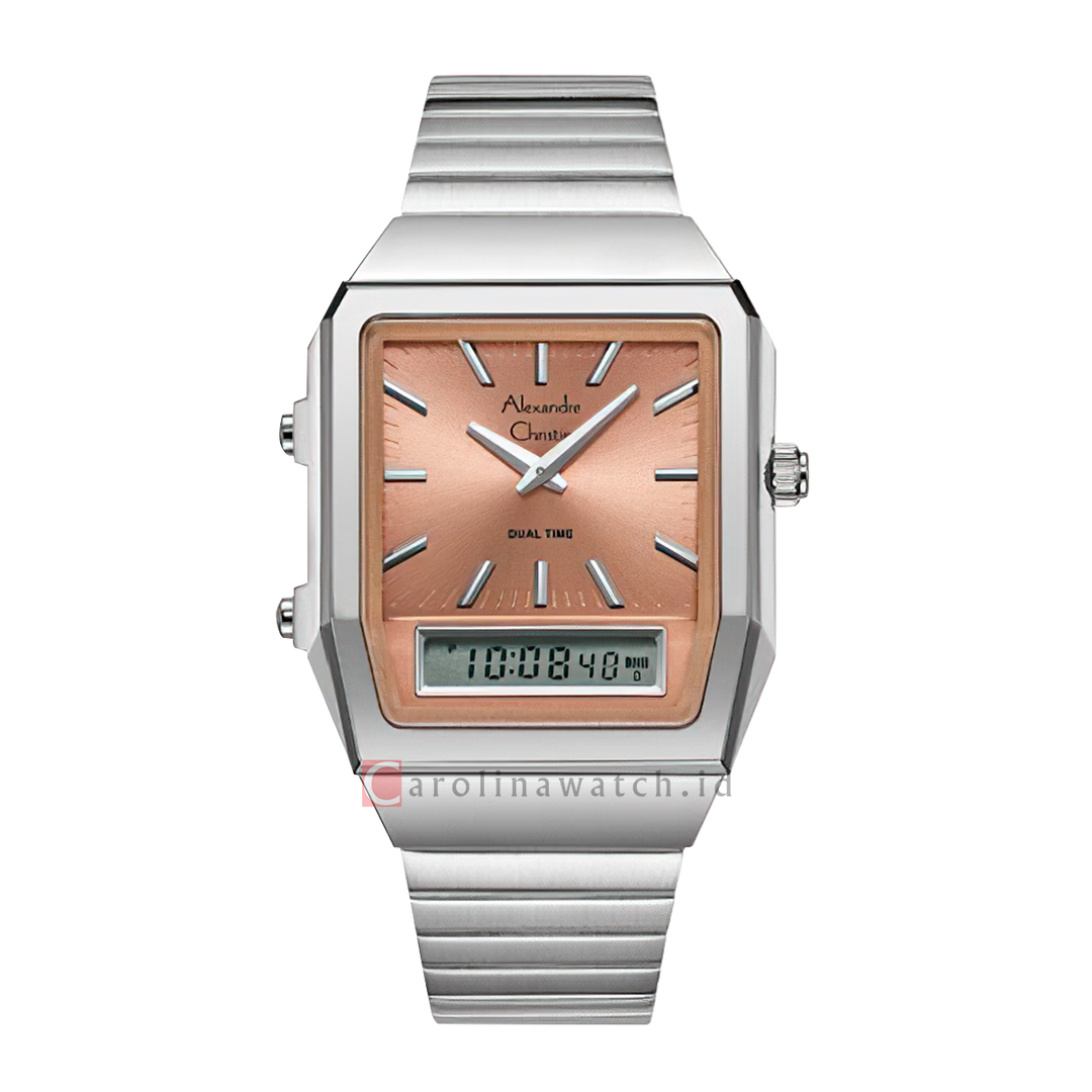 Jam Tangan Alexandre Christie AC 2B37 LHBSSOR Women Brown Digital Analog Dial Stainless Steel Strap