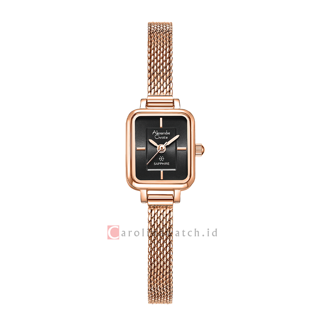 Jam Tangan Alexandre Christie AC 2B38 LHBRGBA Women Black Dial Rose Gold Mesh Stainless Steel Strap