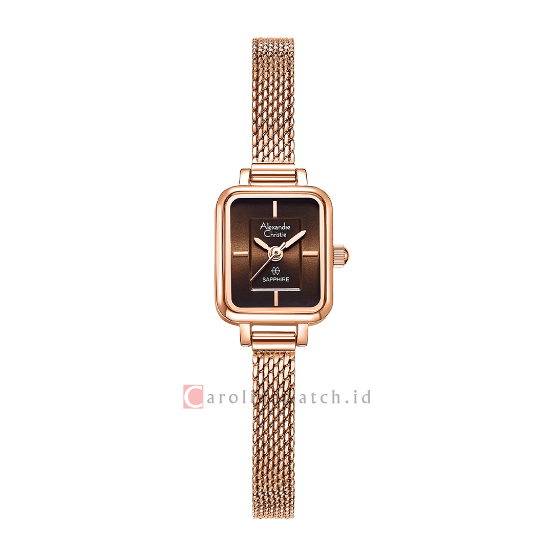 Jam Tangan Alexandre Christie AC 2B38 LHBRGBO Women Brown Dial Rose Gold Mesh Stainless Steel Strap