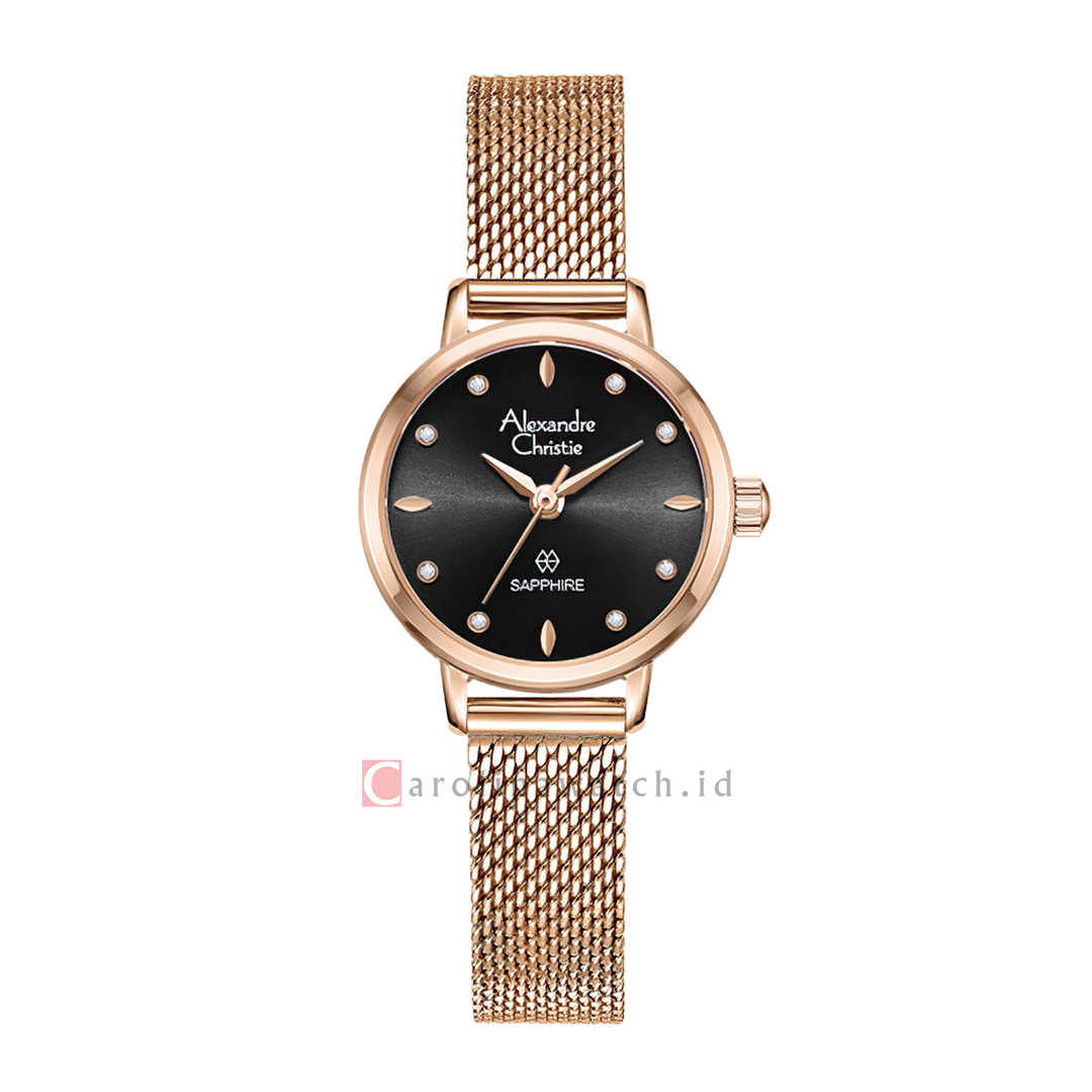 Jam Tangan Alexandre Christie AC 2B39 LHBRGBA Women Black Dial Rose Gold Mesh Stainless Steel Strap