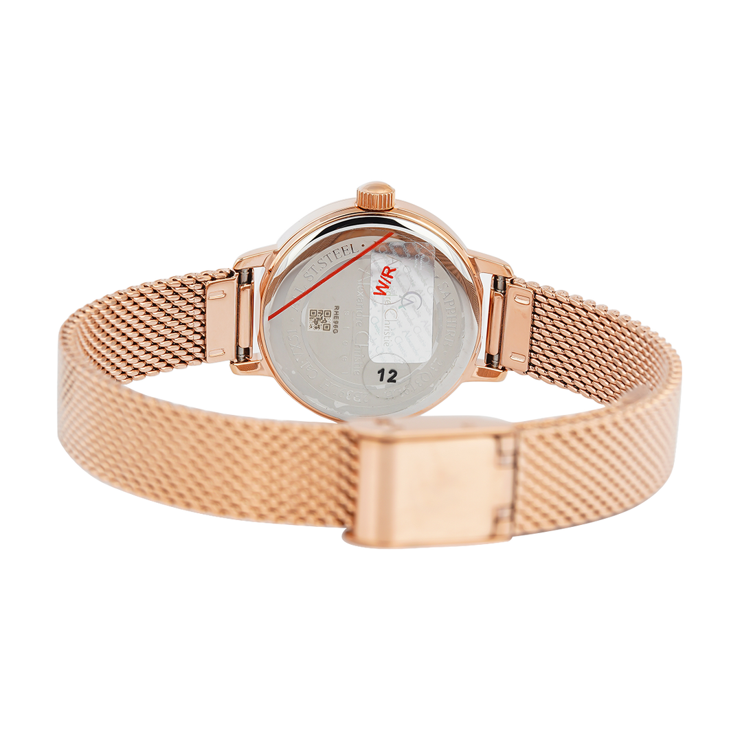 Jam Tangan Alexandre Christie AC 2B39 LHBRGDR Women Red Dial Rose Gold Mesh Stainless Steel Strap