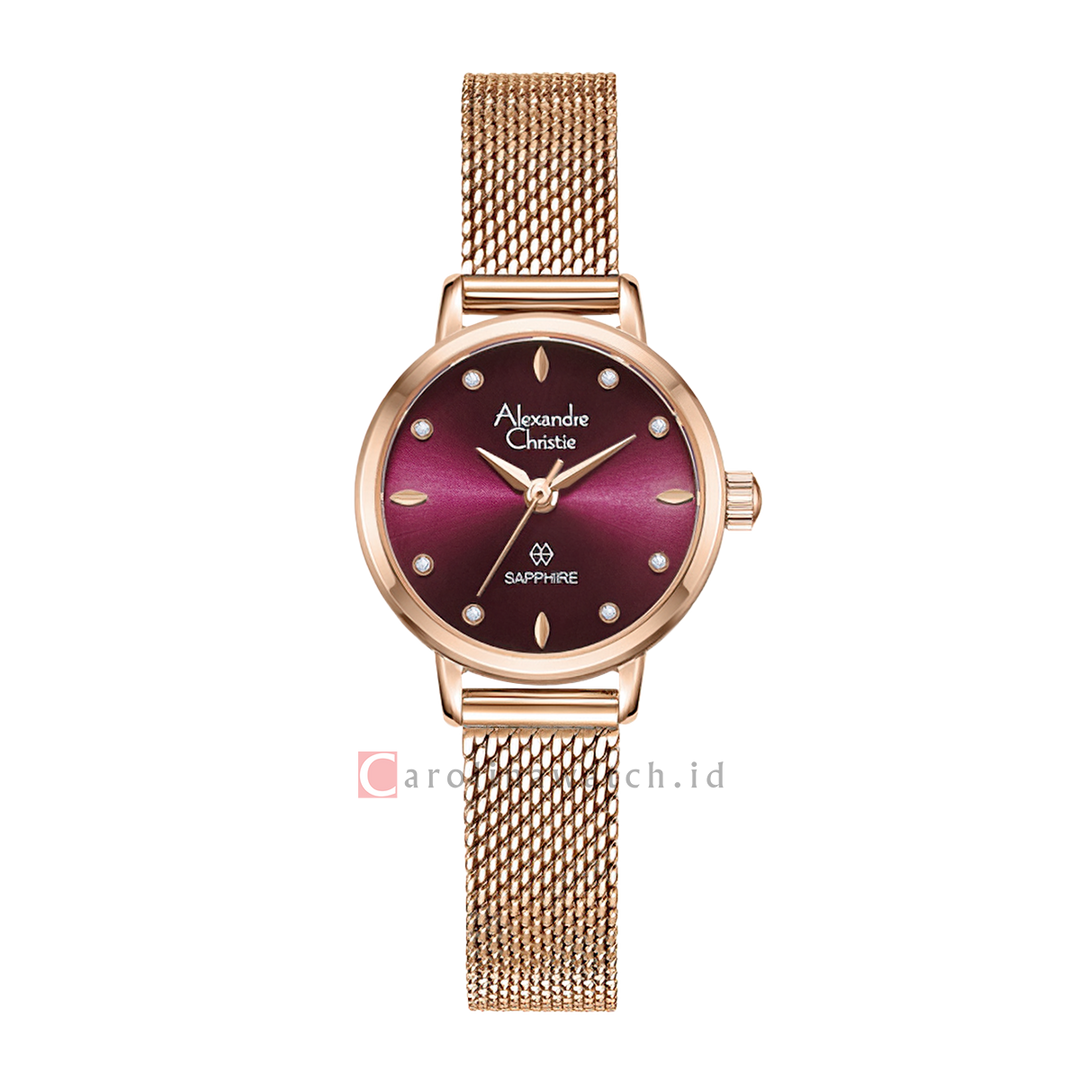 Jam Tangan Alexandre Christie AC 2B39 LHBRGDR Women Red Dial Rose Gold Mesh Stainless Steel Strap