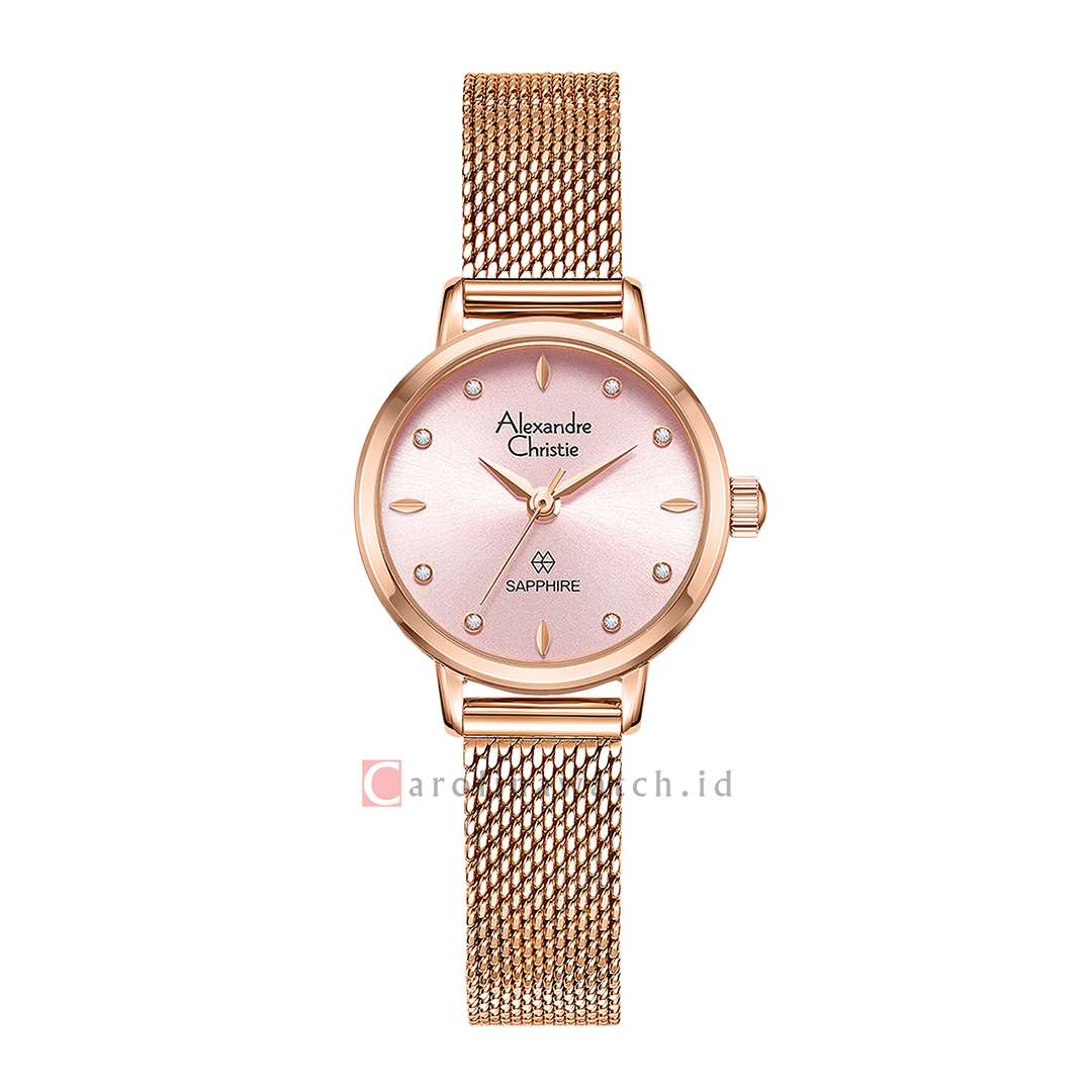 Jam Tangan Alexandre Christie AC 2B39 LHBRGLK Women Pink Dial Rose Gold Mesh Stainless Steel Strap