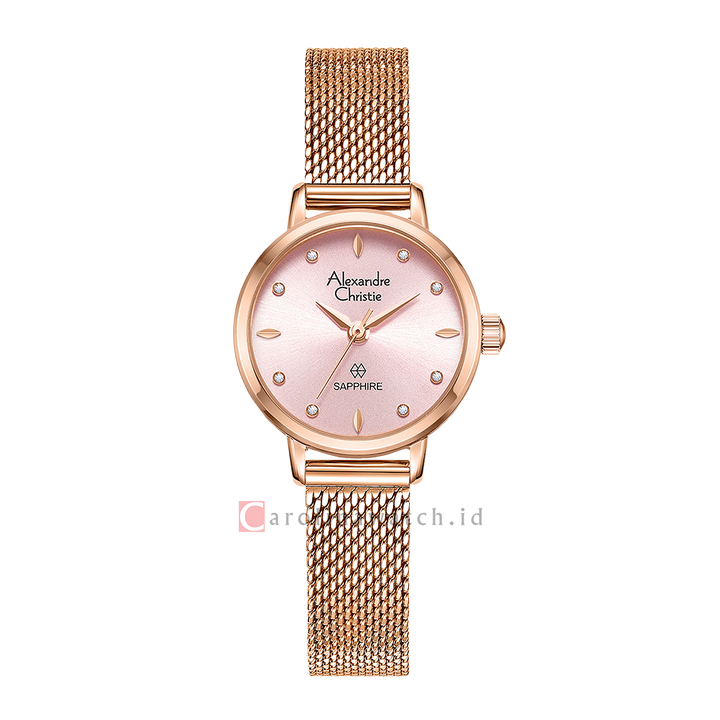 Jam Tangan Alexandre Christie AC 2B39 LHBRGLK Women Pink Dial Rose Gold Mesh Stainless Steel Strap