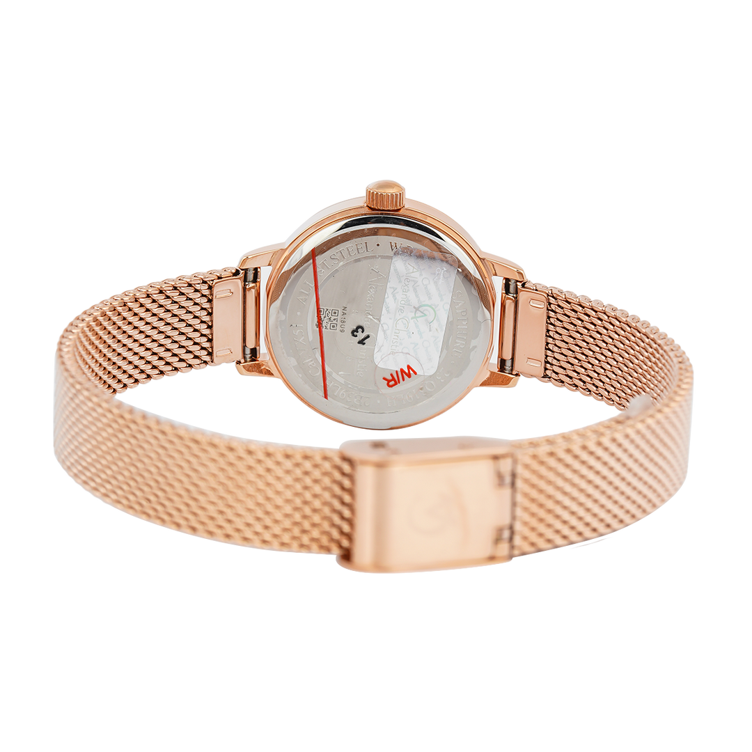 Jam Tangan Alexandre Christie AC 2B39 LHBRGLK Women Pink Dial Rose Gold Mesh Stainless Steel Strap