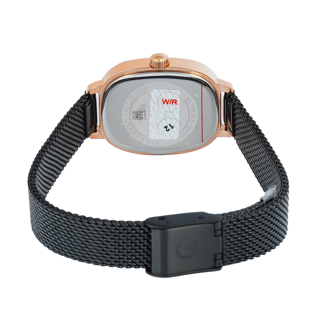 Jam Tangan Alexandre Christie AC 2B40 LHBBRBA Sapphire Women Black Dial Black Mesh Stainless Steel Strap