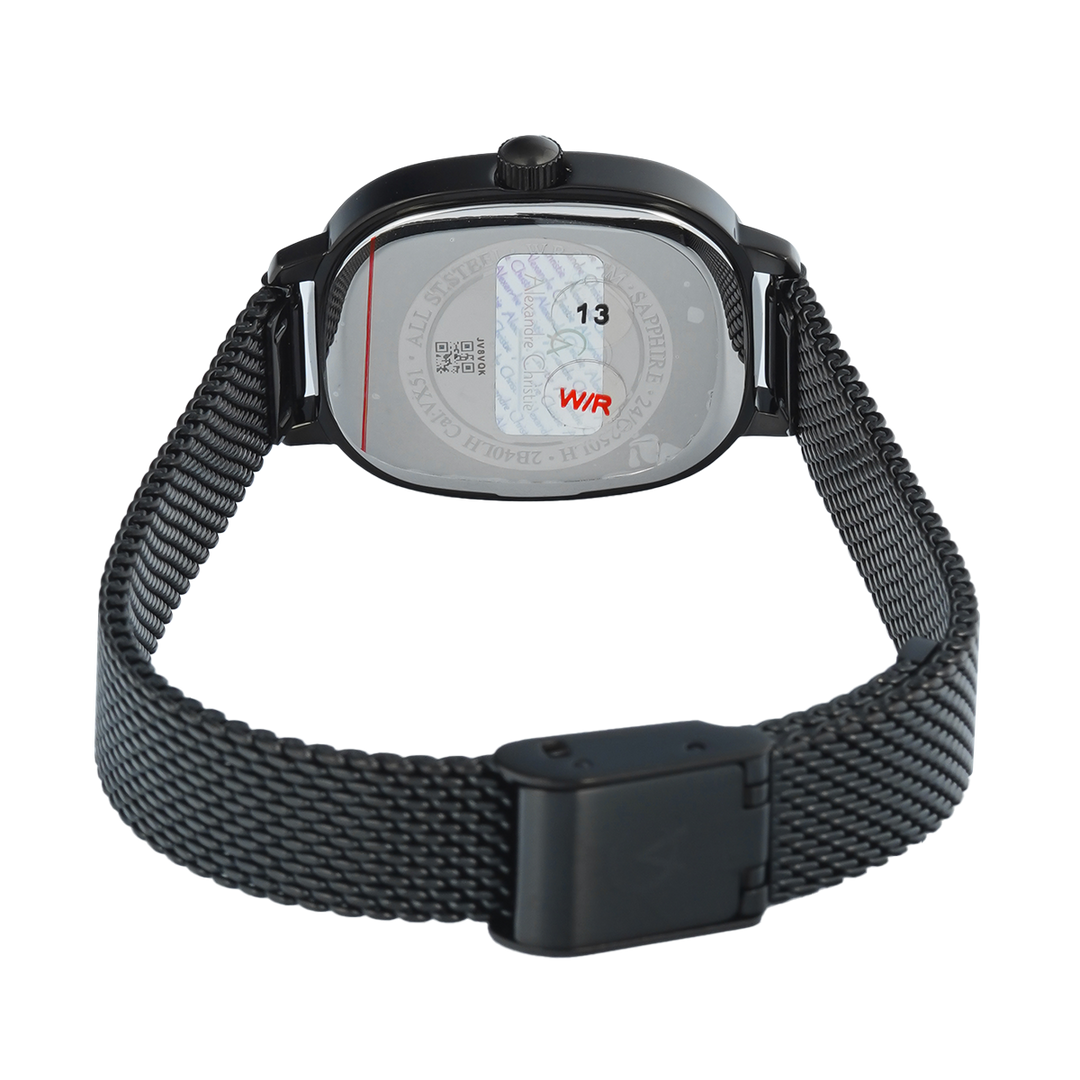 Jam Tangan Alexandre Christie AC 2B40 LHBIPBARG Sapphire Women Black Dial Black Mesh Stainless Steel Strap