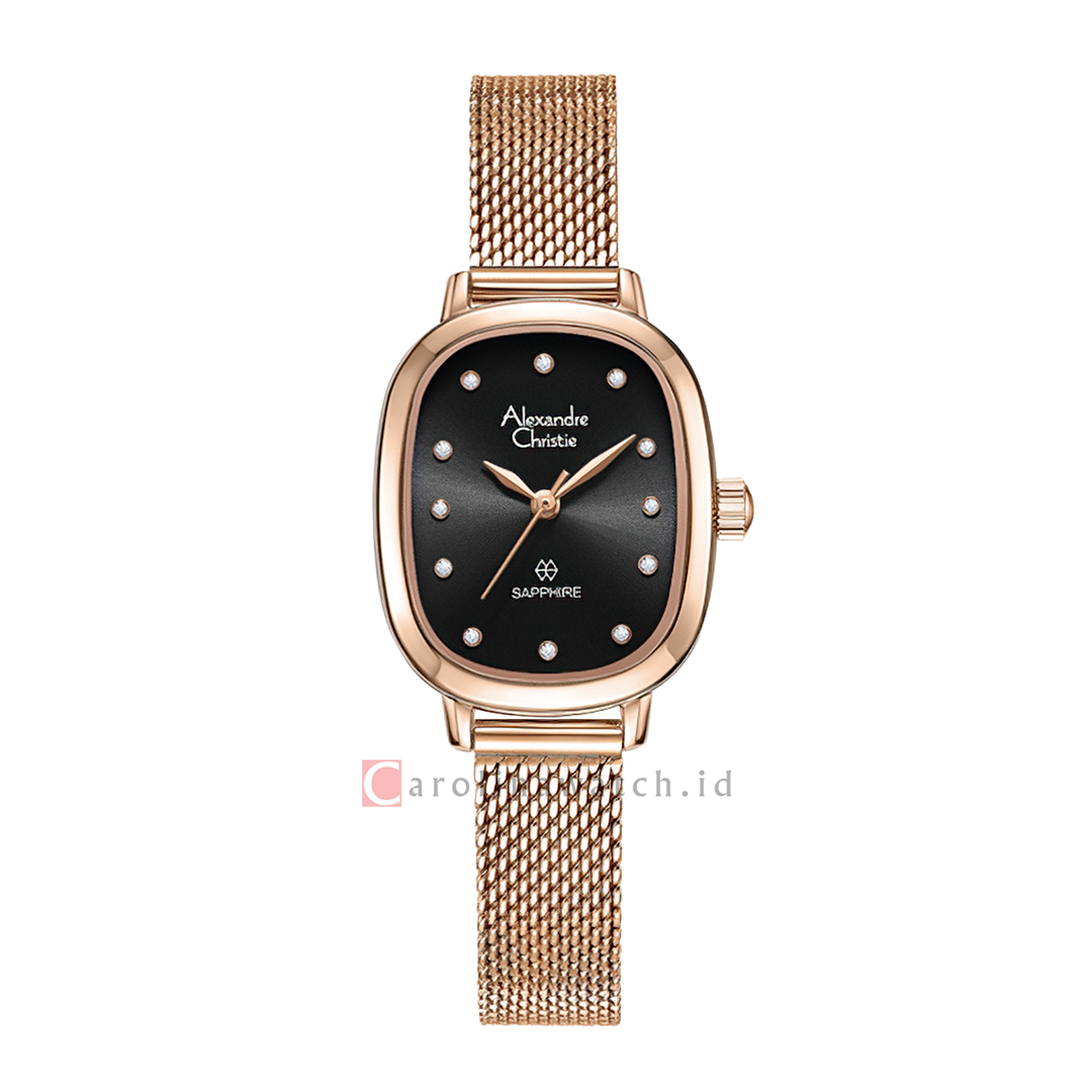 Jam Tangan Alexandre Christie AC 2B40 LHBRGBA Women Black Dial Rose Gold Mesh Stainless Steel Strap