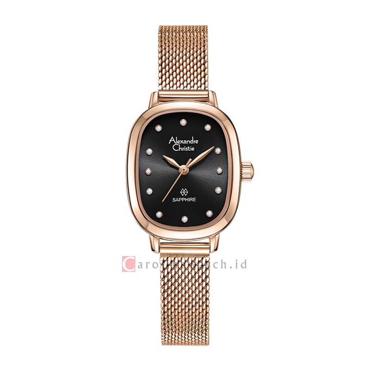 Jam Tangan Alexandre Christie AC 2B40 LHBRGBA Women Black Dial Rose Gold Mesh Stainless Steel Strap