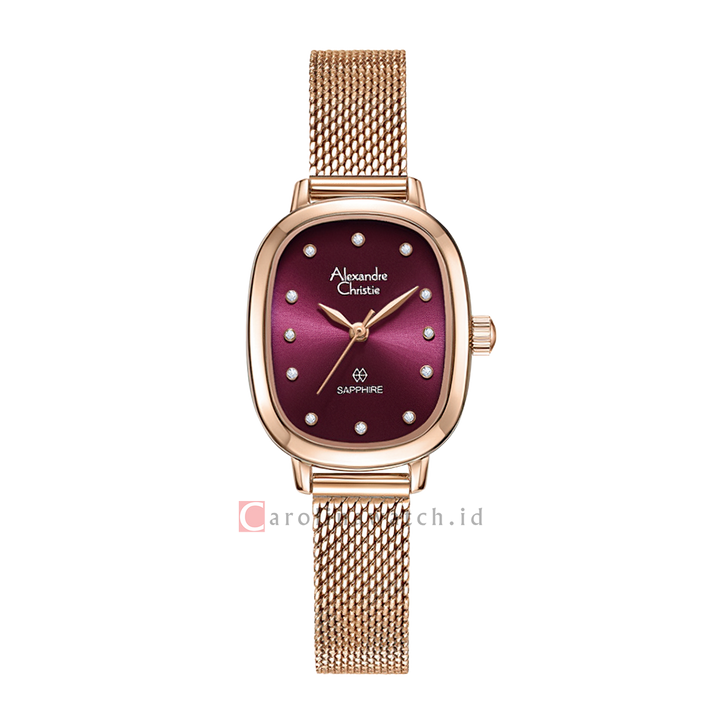 Jam Tangan Alexandre Christie AC 2B40 LHBRGDR Women Red Dial Rose Gold Mesh Stainless Steel Strap